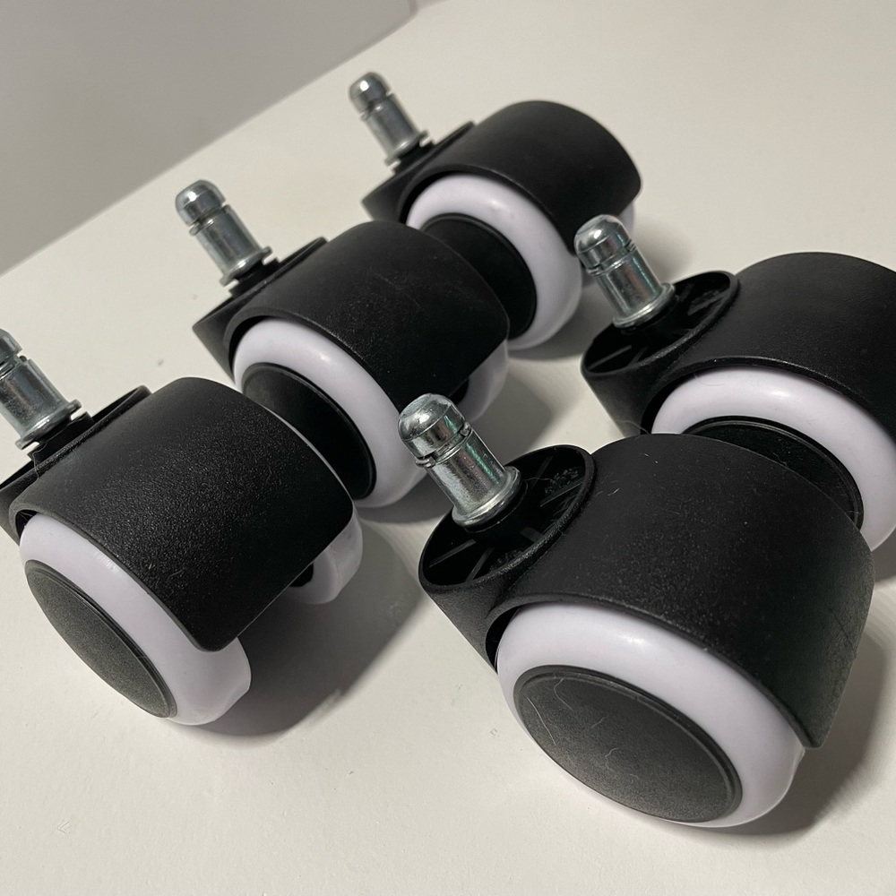 2" Inch Smooth Roll Office Chair Twin Casters 7/16" Metal Stem, White- Set of 5